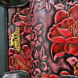 Red and Black Floral Purse with Dimensional Design
